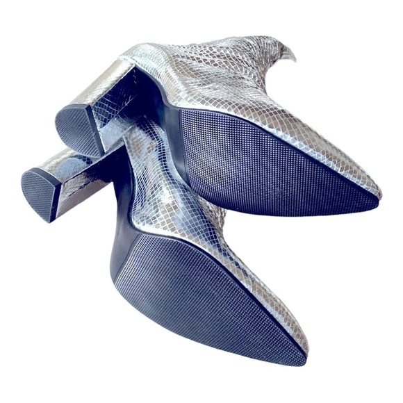 Silver Metallic Crocodile Slouchy Knee High Boot 3.5” Heel Women’…Pointed Toe - Picture 6 of 16